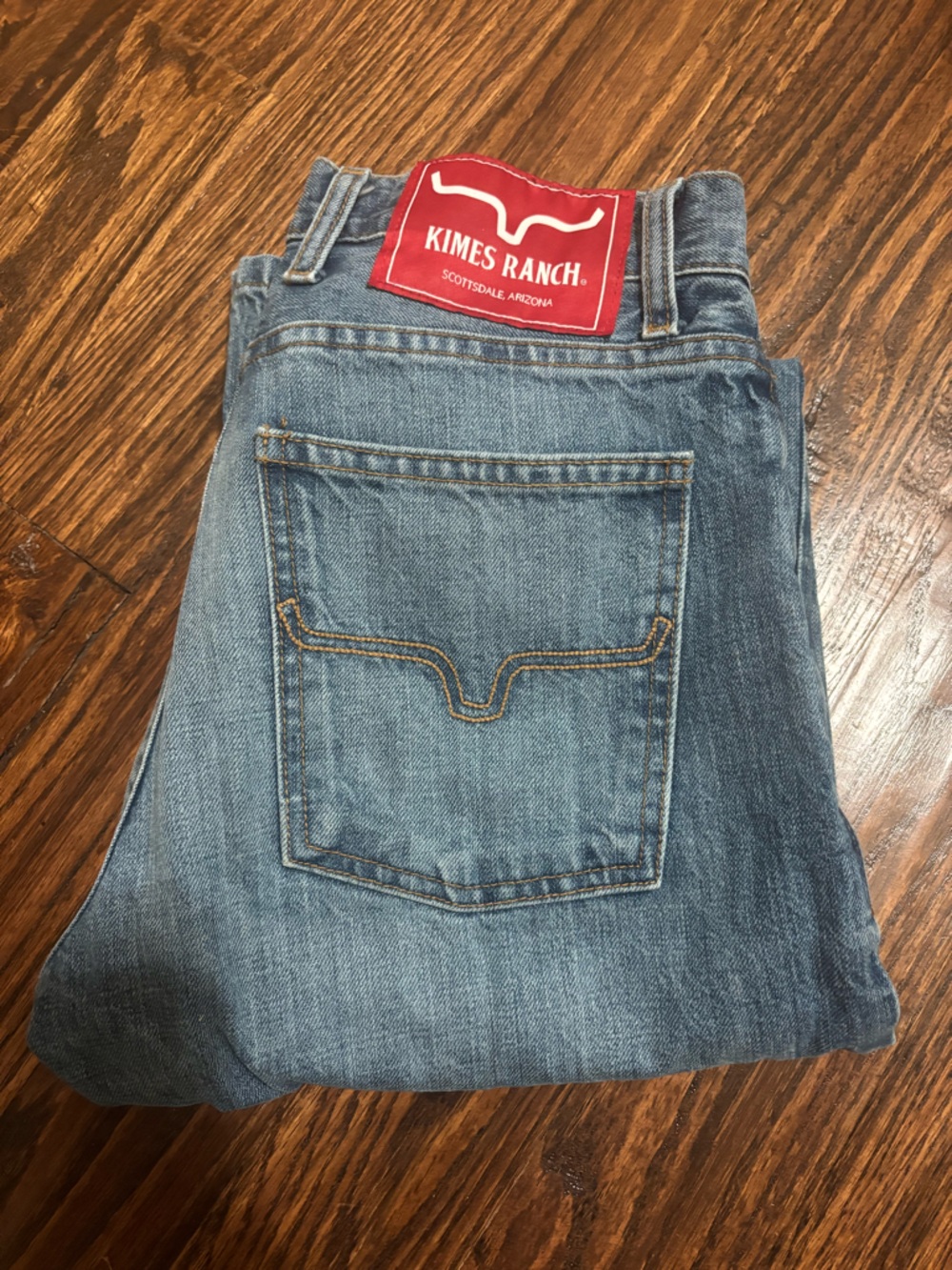 Women’s Kimes Ranch Blue Denim Jeans with Tan Stitching